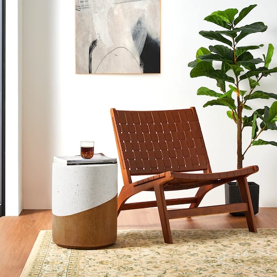 Glitzhome® 17.25" Two Tone Faux Terrazzo & Wood Texture Garden Stool
